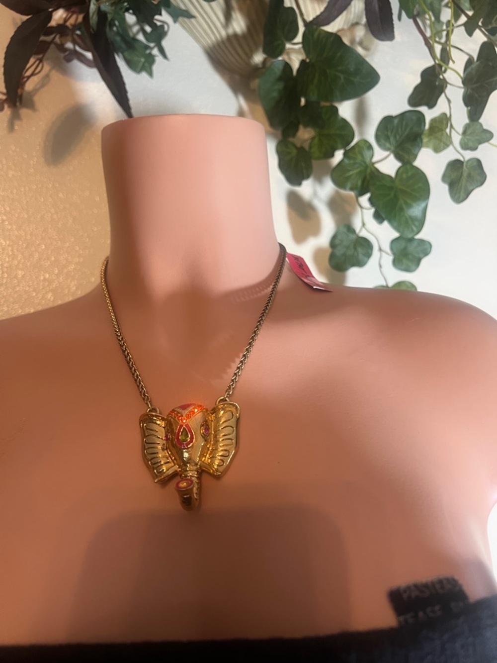 Betsey Johnson Gold Elephant Necklace with Red Accents